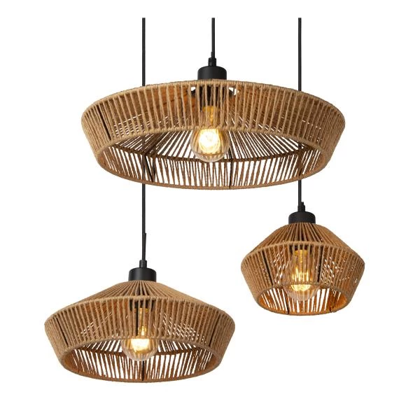 Lucide YUNKAI - Pendant light - Ø 60 cm - 3xE27 - Natural - detail 1